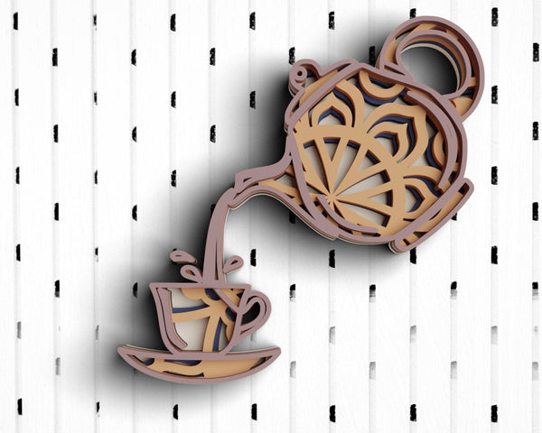 3D Tea Cup SVG DXF 4 Layers - Tea Svg 3D-Rishasart