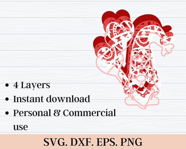 3D Valentine Gnome SVG DXF 4 Layer - XOXO Svg-Rishasart