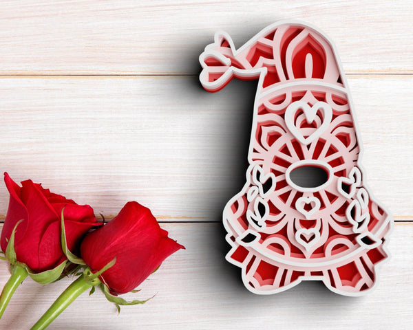 3D Valentine Gnome SVG DXF 4 Layer - XOXO Svg-Rishasart