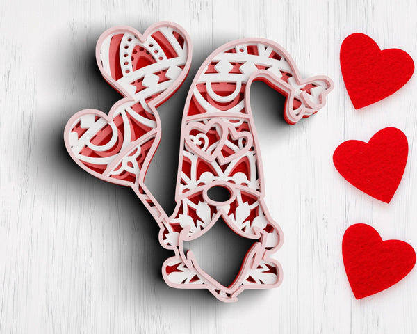 3D Valentine Gnome SVG DXF 4 Layer - XOXO Svg-Rishasart