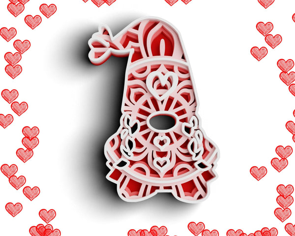 3D Valentine Gnome SVG DXF 4 Layer - XOXO Svg-Rishasart