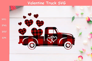 Valentine Truck SVG - Buffalo Plaid SVG - Truck with hearts SVG files for Cricut Projects-Rishasart