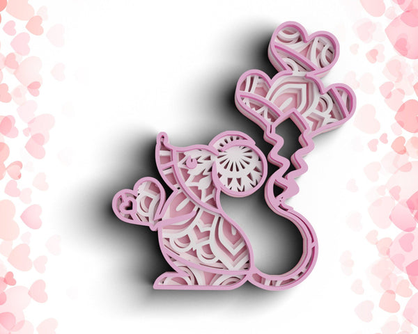 3D Valentine SVG Mouse DXF 4 Layer - XOXO Svg-Rishasart