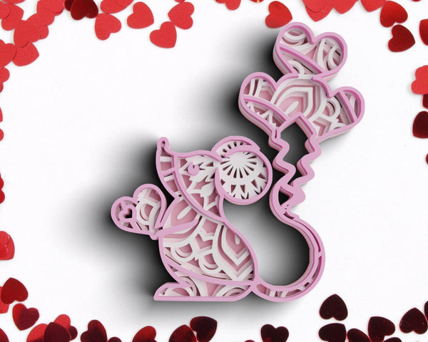 3D Valentine SVG Mouse DXF 4 Layer - XOXO Svg-Rishasart