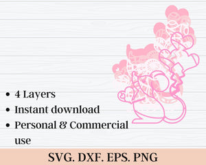 3D Valentine SVG Mouse DXF 4 Layer - XOXO Svg-Rishasart