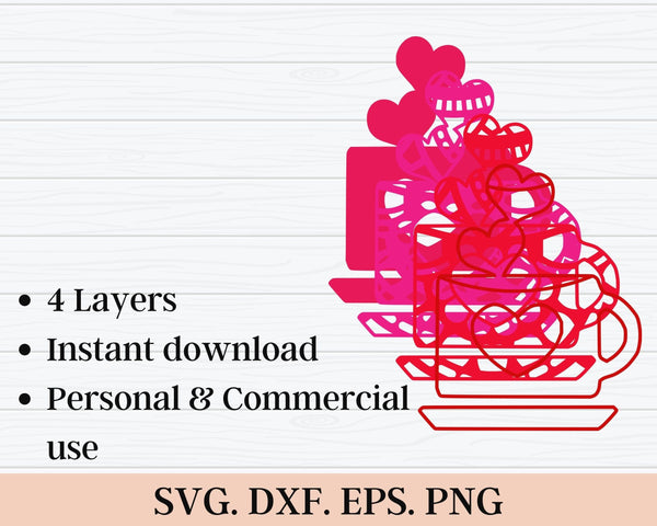 3D Valentine SVG DXF 4 Layer - Heart Svg-Rishasart