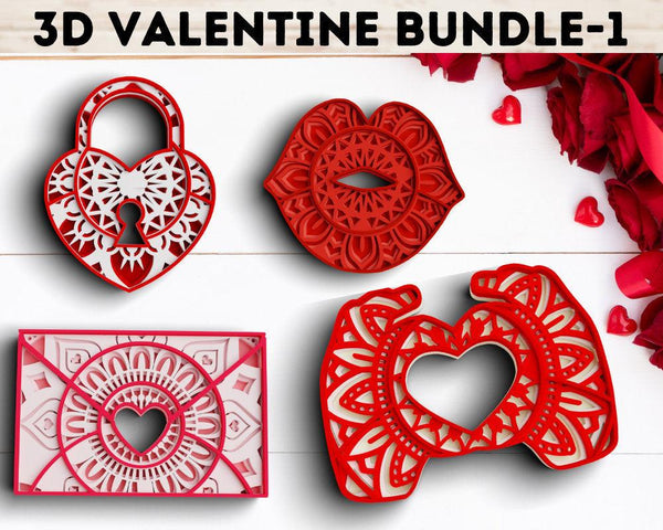 3D Valentine SVG DXF 4 Layer - XOXO Svg-Rishasart