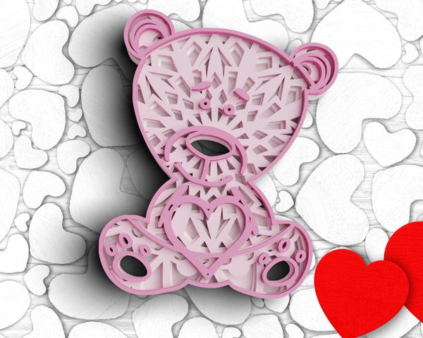 3D Valentine SVG DXF 4 Layer - Teddy Bear Svg-Rishasart