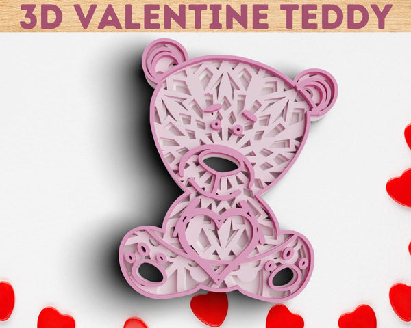 3D Valentine SVG DXF 4 Layer - Teddy Bear Svg-Rishasart