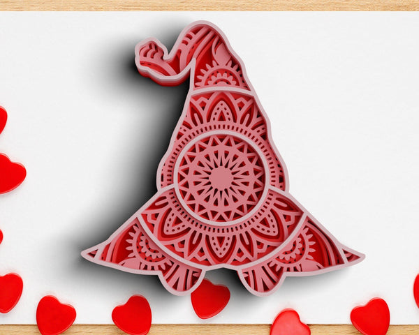 3D Valentine Gnome SVG DXF 4 Layer - XOXO Svg-Rishasart