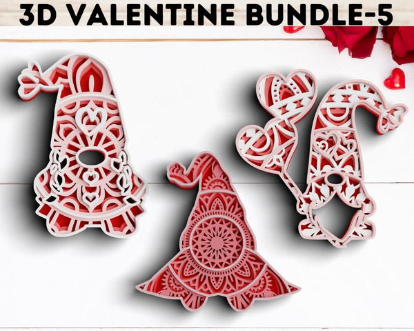 3D Valentine Gnome SVG DXF 4 Layer - XOXO Svg-Rishasart