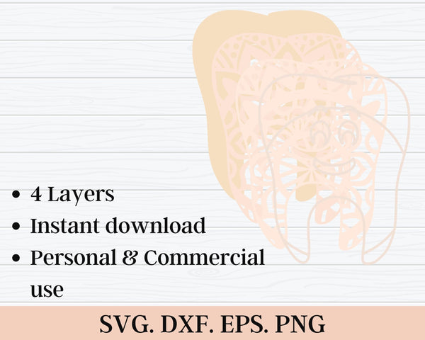 3D Tooth SVG DXF 4 Layer - Dental Svg-Rishasart