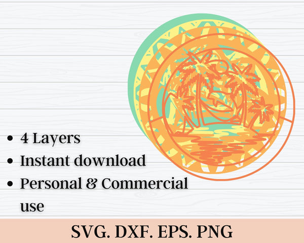 3D Beach SVG DXF file - Summer Svg 3D Mandala Svg-Rishasart