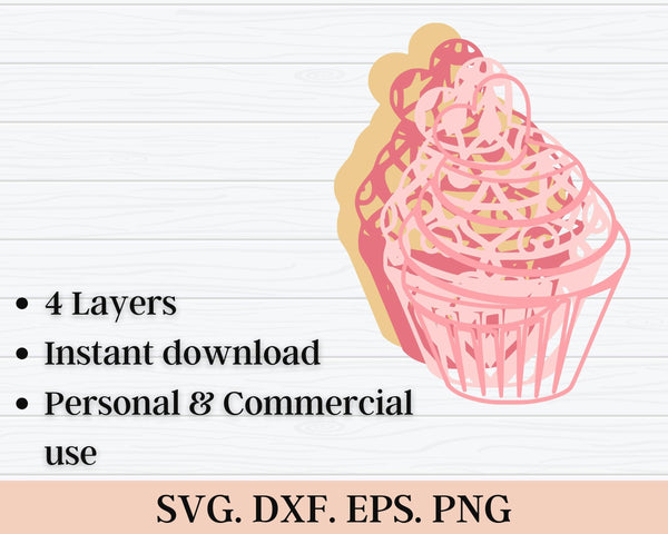 3D Cupcake SVG DXF 4 Layer - Birthday Svg-Rishasart