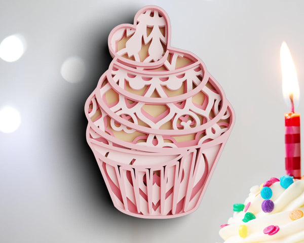 3D Cupcake SVG DXF 4 Layer - Birthday Svg-Rishasart