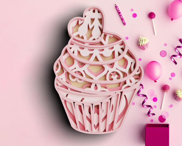 3D Cupcake SVG DXF 4 Layer - Birthday Svg-Rishasart