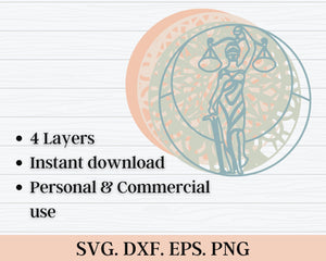 3D Themis SVG DXF 4 Layer - Lady of Justice Svg-Rishasart