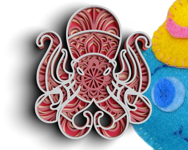 3D Octopus SVG DXF 4 Layer - Sea Animal Svg 3D-Rishasart