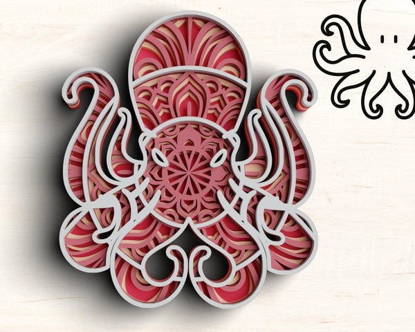 3D Octopus SVG DXF 4 Layer - Sea Animal Svg 3D-Rishasart