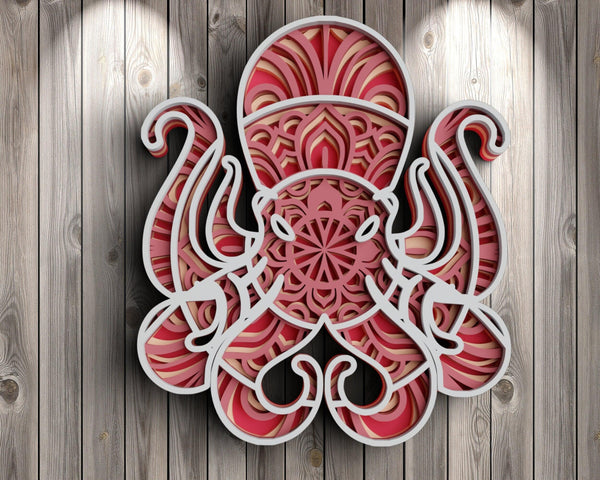 3D Octopus SVG DXF 4 Layer - Sea Animal Svg 3D-Rishasart