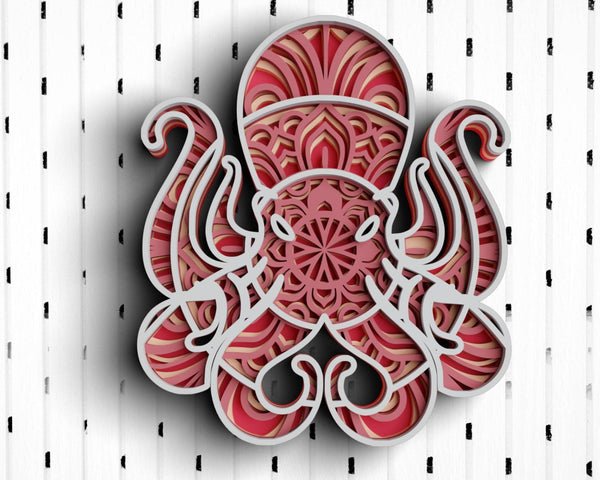 3D Octopus SVG DXF 4 Layer - Sea Animal Svg 3D-Rishasart