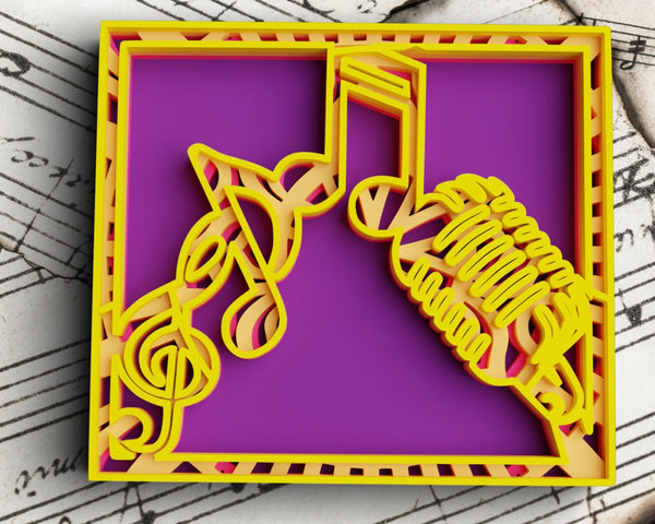 3D Music SVG DXF 4 Layer - Notes Svg-Rishasart