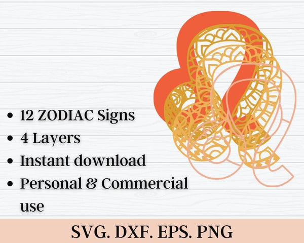 3D Zodiac SVG DXF 4 Layer - Horoscope Svg-Rishasart