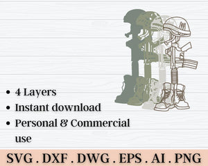 3D Military SVG DXF 4 Layer - Army Svg 3D Mandala Svg-Rishasart