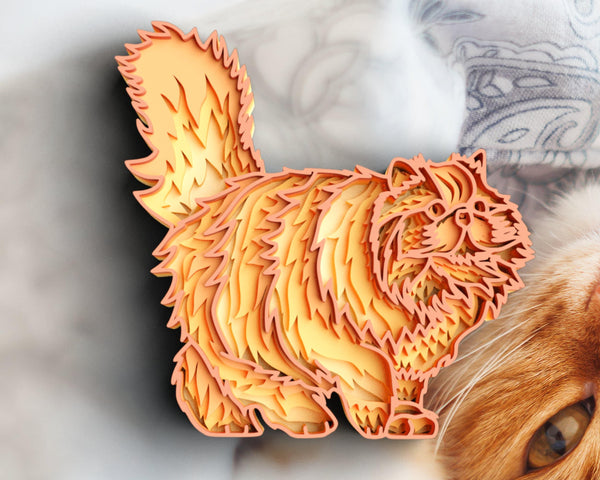 3D Cat SVG DXF 5 Layer - Persian Cat Svg-Rishasart