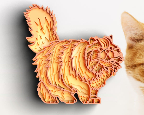 3D Cat SVG DXF 5 Layer - Persian Cat Svg-Rishasart