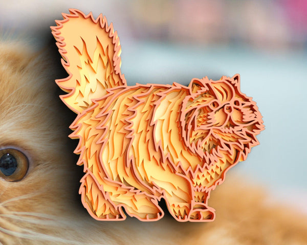 3D Cat SVG DXF 5 Layer - Persian Cat Svg-Rishasart