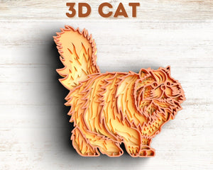 3D Cat SVG DXF 5 Layer - Persian Cat Svg-Rishasart