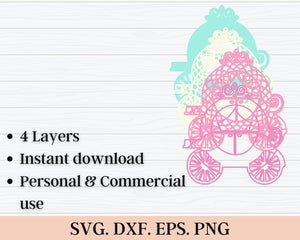 3D Carriage SVG DXF 4 Layer - Princess Svg-Rishasart