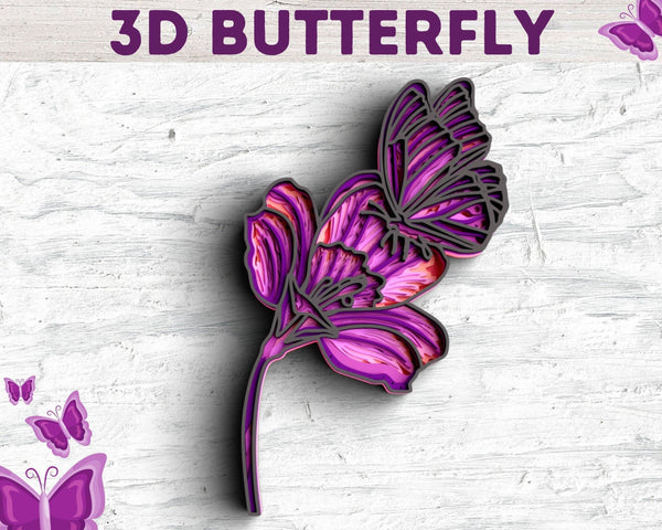 3D Butterfly SVG DXF 7 Layer - Flower Svg-Rishasart