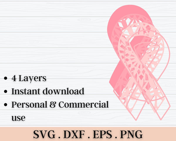 3D Cancer Ribbon SVG DXF 4 Layer - Awareness Svg-Rishasart