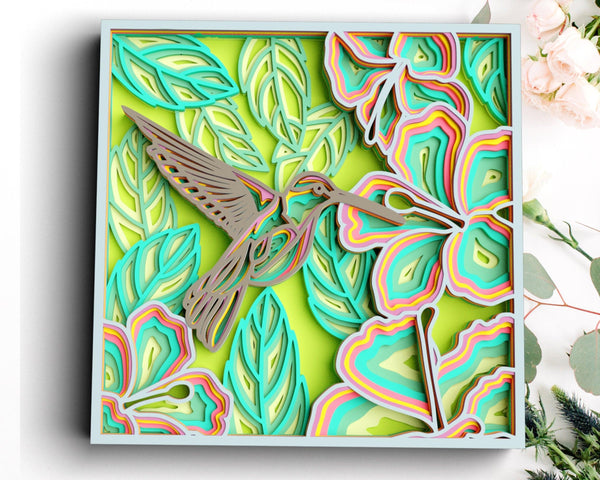 3D Hummingbird  SVG DXF 9 Layer - Flower Svg-Rishasart