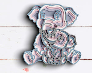 3D Elephant SVG DXF 6 Layer -  Mom and Baby Svg-Rishasart