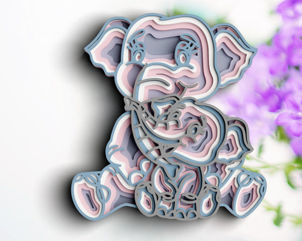 3D Elephant SVG DXF 6 Layer -  Mom and Baby Svg-Rishasart