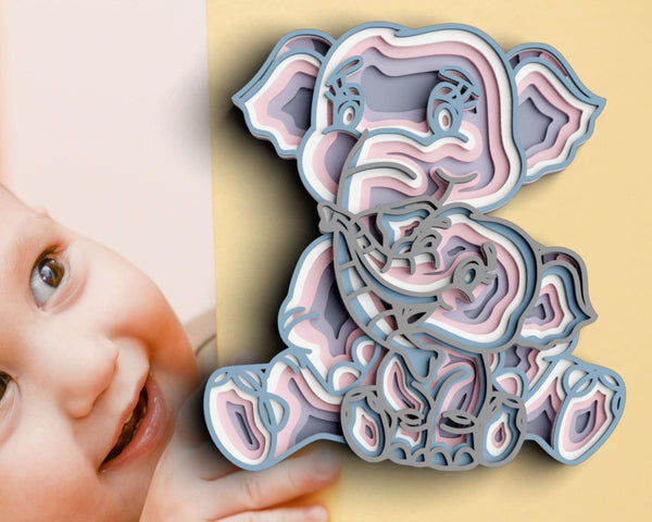 3D Elephant SVG DXF 6 Layer -  Mom and Baby Svg-Rishasart