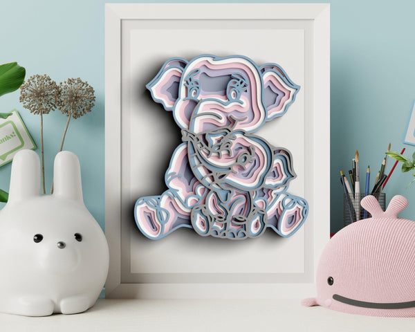 3D Elephant SVG DXF 6 Layer -  Mom and Baby Svg-Rishasart