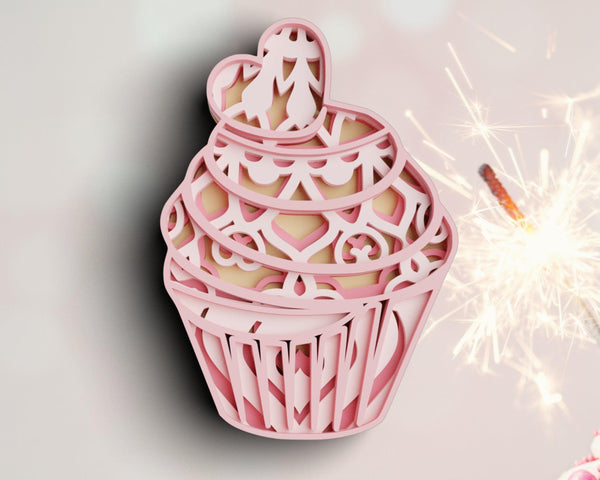 3D Cupcake SVG DXF 4 Layer - Birthday Svg-Rishasart