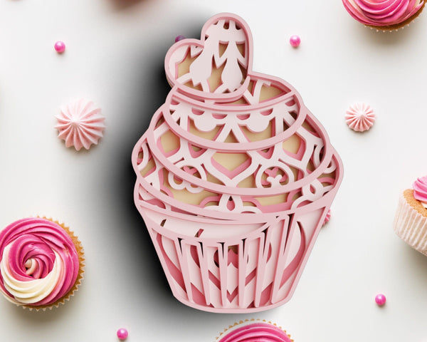 3D Cupcake SVG DXF 4 Layer - Birthday Svg-Rishasart