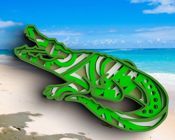 3D Crocodile SVG DXF 4 Layer - Alligator Svg-Rishasart