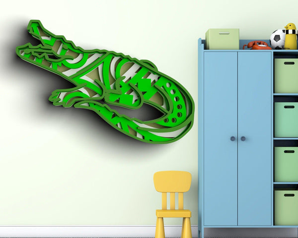 3D Crocodile SVG DXF 4 Layer - Alligator Svg-Rishasart