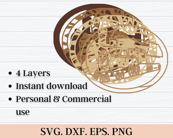 3D Train SVG DXF 4 Layer - Locomotive Svg-Rishasart