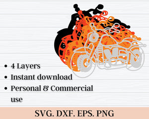 3D Motorcycle SVG DXF 4 Layer - Biker Svg-Rishasart