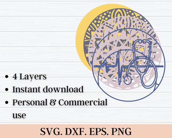 3D Stethoscope SVG DXF 4 Layer - Doctor Svg 3D-Rishasart