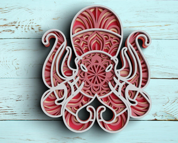 3D Octopus SVG DXF 4 Layer - Sea Animal Svg 3D-Rishasart