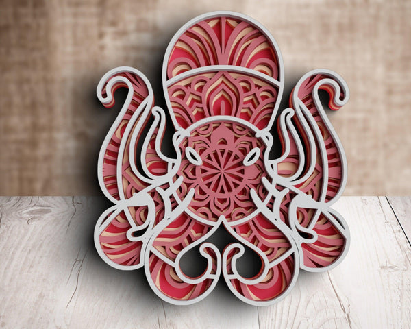 3D Octopus SVG DXF 4 Layer - Sea Animal Svg 3D-Rishasart