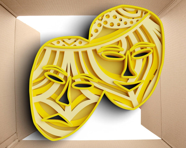 3D Theatre Masks SVG DXF 4 Layer - Drama Svg-Rishasart